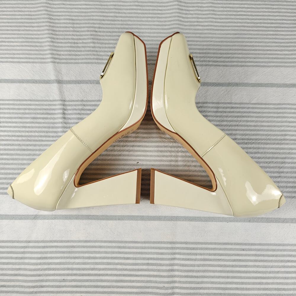Nizowi Cream Patent Leather Platform Pumps Gold Detail Size 9.5 NEW - Picture 5 of 10